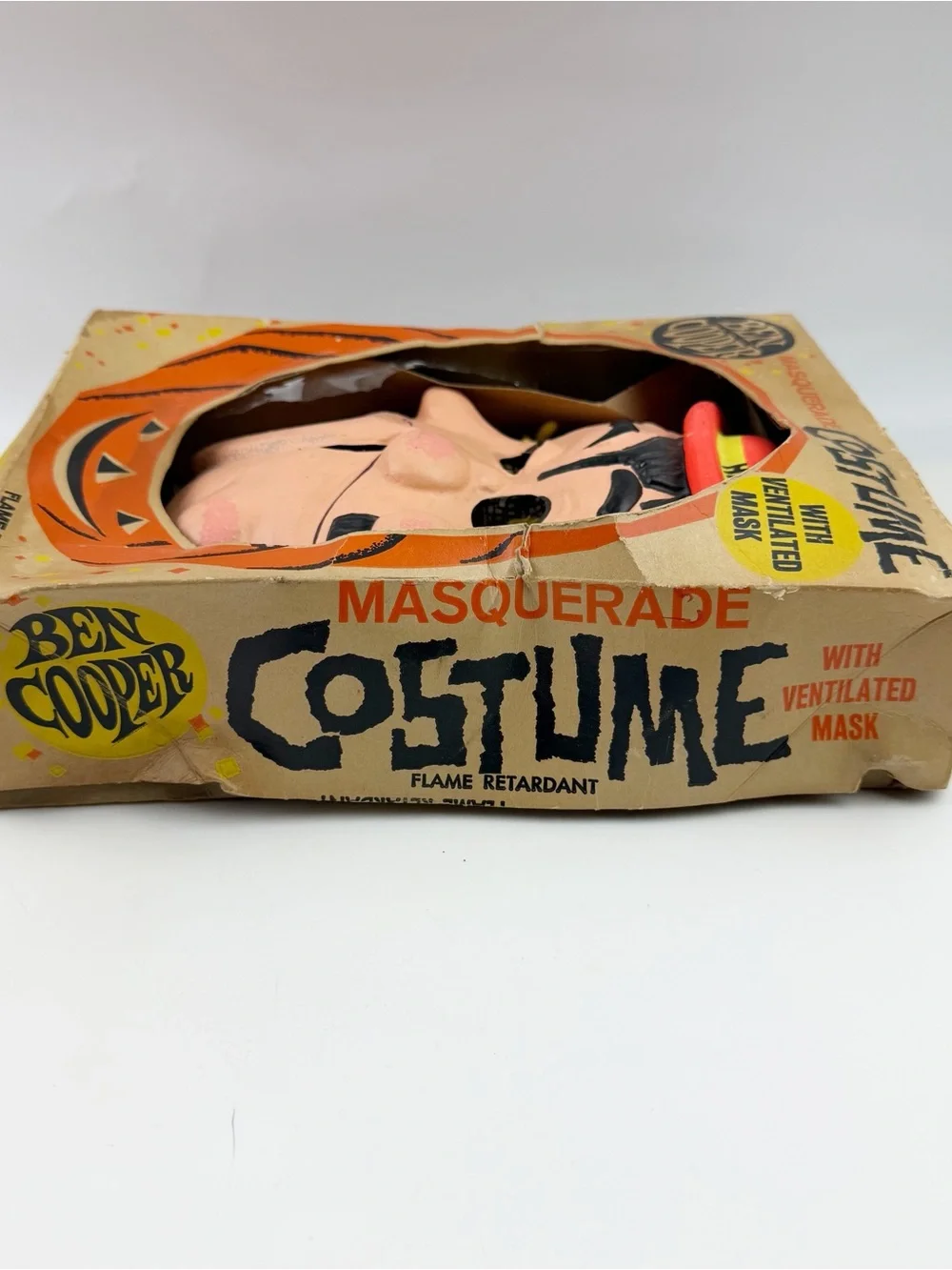 Vintage Ben Cooper Laurel Hardy Costume Child Double Face Mask 1966 Larry Harmon